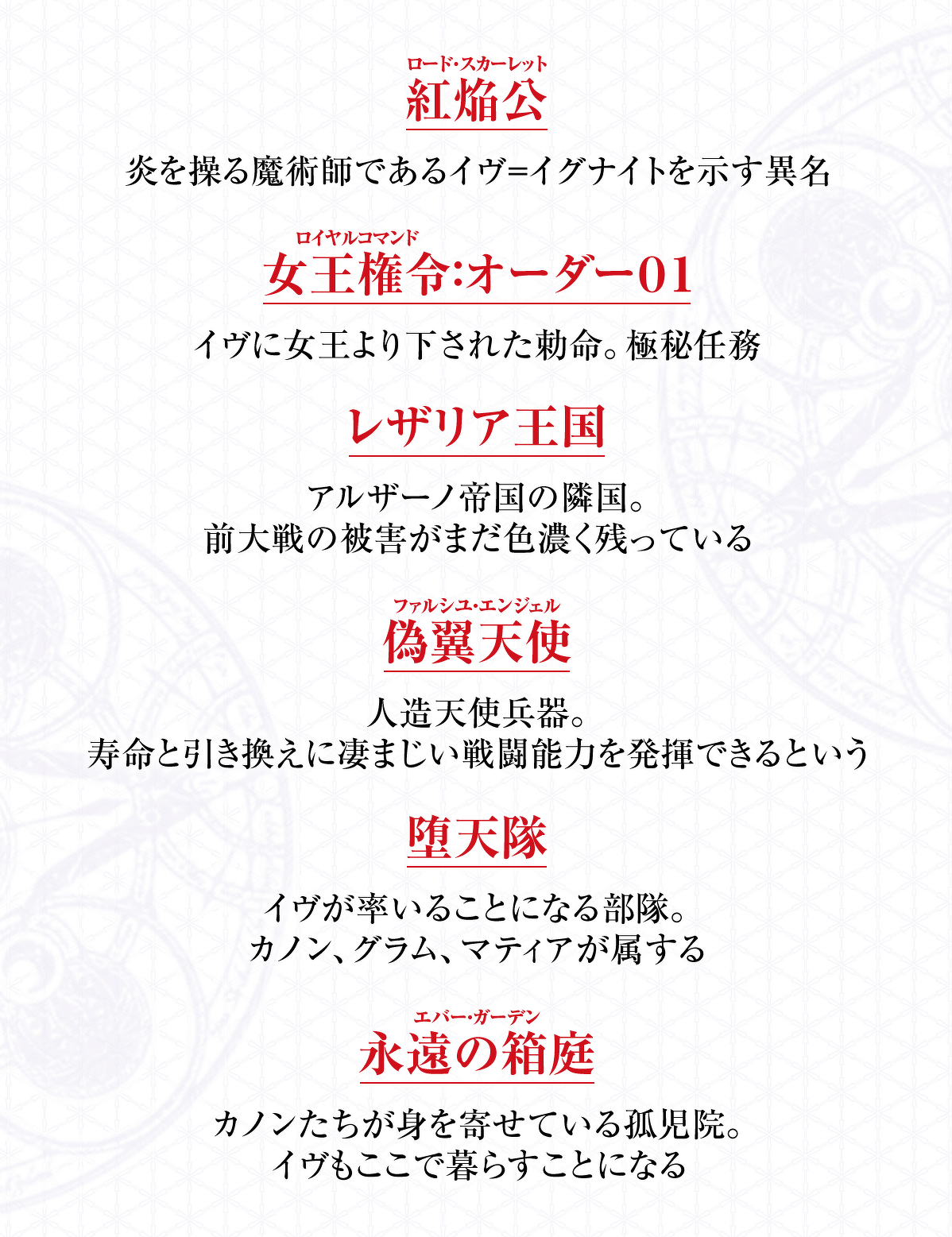 『イヴと偽りの天使たち　ロクでなし魔術講師と禁忌教典【正典】』キーワード