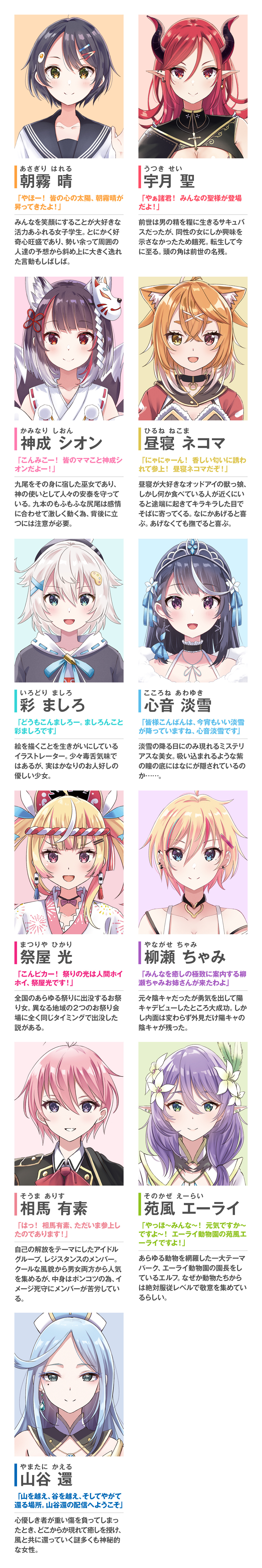 『VTuberなんだが配信切り忘れたら伝説になってた』キャラクター